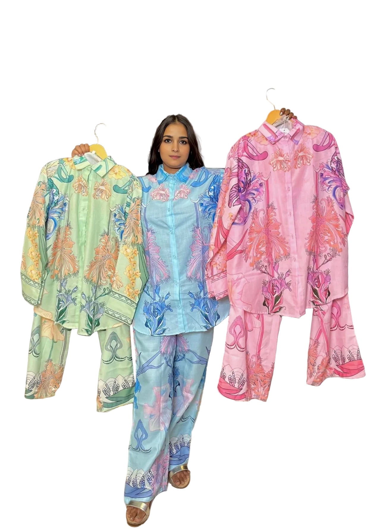Green Blossom Cotton Co ord Set