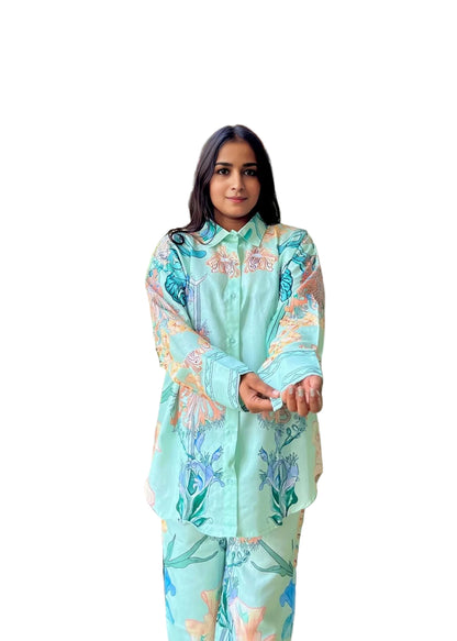 Green Blossom Cotton Co ord Set