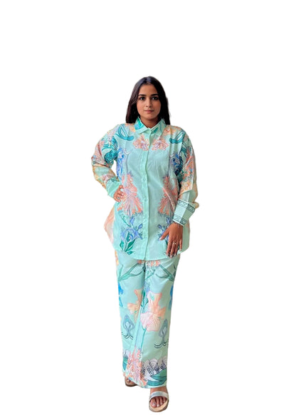 Green Blossom Cotton Co ord Set